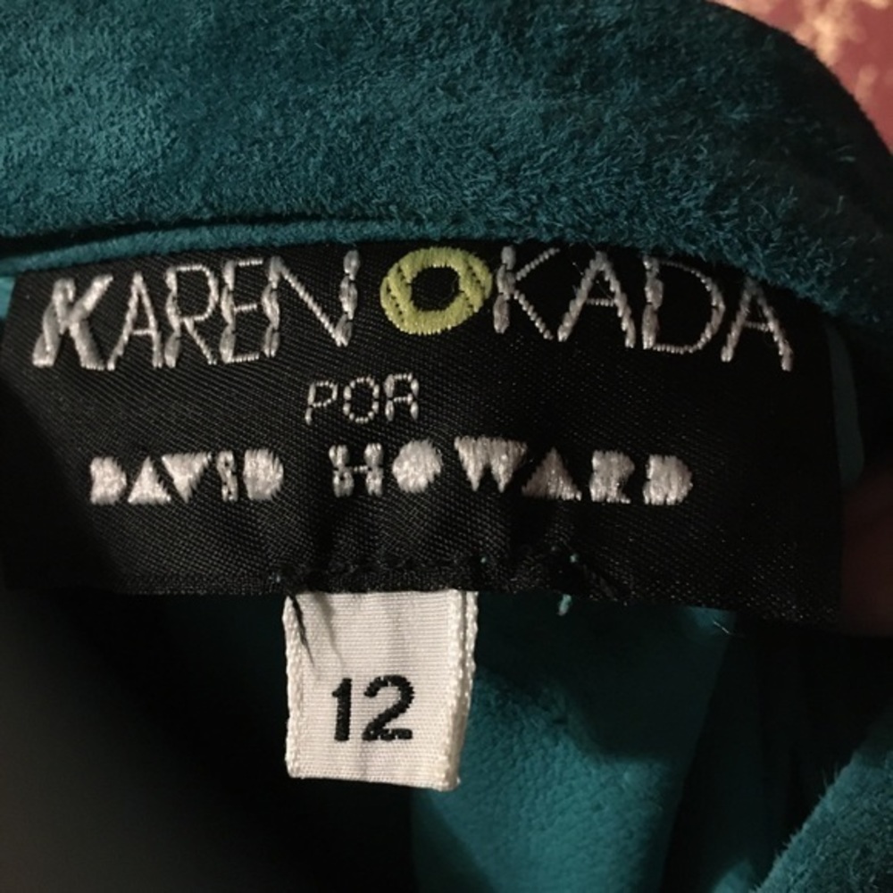 Karen Okada For David Howard Vintage Turquoise teal  Leather Fringes Jacket 12 - Picture 5 of 11
